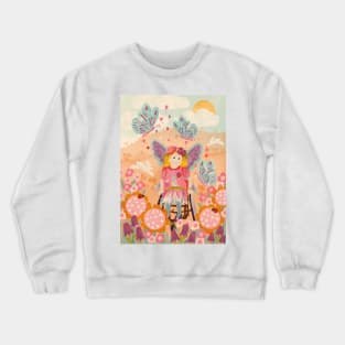 Beautiful Butterfly Fairy in a Woodland Wheelchair Crewneck Sweatshirt